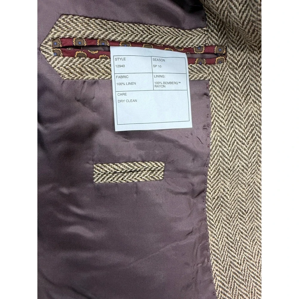 J.Crew Ludlow Jacket 36R Mens Brown Herringbone 100% Linen Blazer 12940 SP10